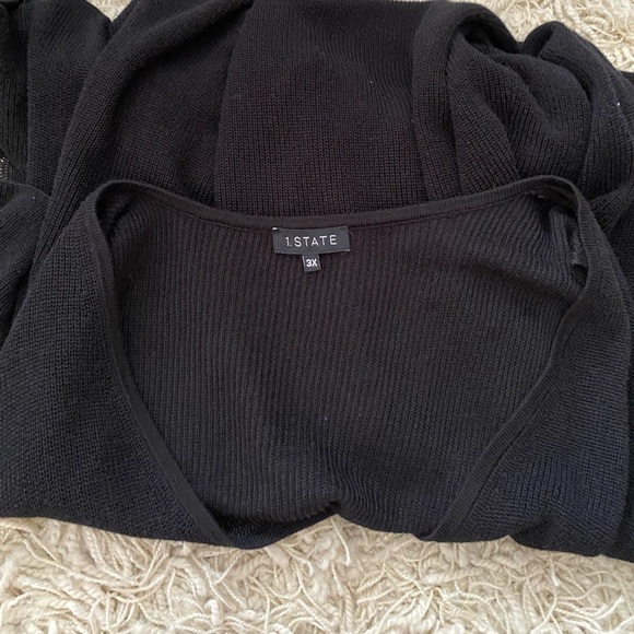 1. State Women's V-Neck Tunic/ Sweater with/ Cutout Sleeves - Black - Picture 5 of 13